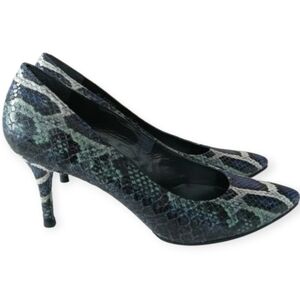 Stuart Weitzman Snake Print Leather Heels Green Blue Pointed Toe 3.5" Heel 9.5